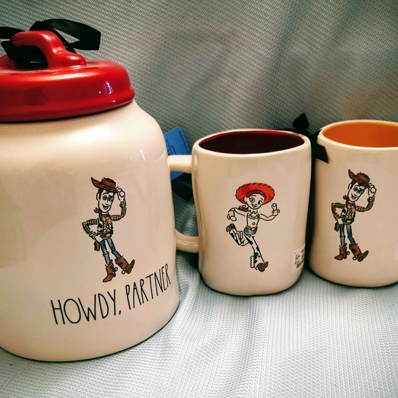 Rae Dunn Toy Story Mug and Jar Set - Cream Red and Orange